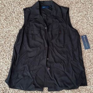 Karen Scott | Black Sleeveless Button-Up Collared Blouse